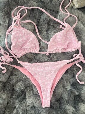 Beach Riot Pink Textured Floral Triangle Bikini Set